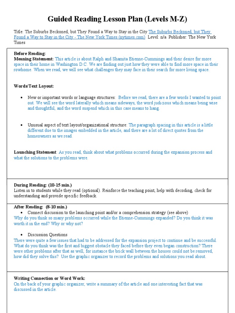 Guided Reading Lesson Plan v2 | PDF