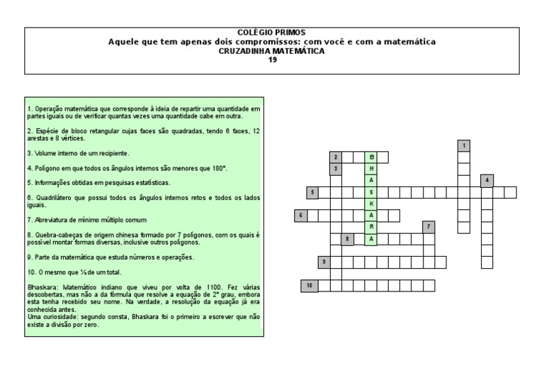 Cruzadinha Matemática - 19 | PDF