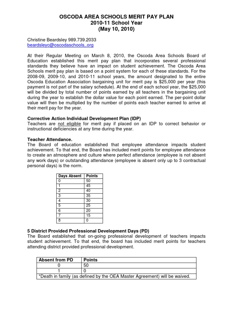 Oscoda Schools Merit Pay Plan 2010-11 | PDF | Teachers | Employment