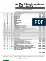 Lista de Materiales Grupo Mart Construcciones S.A de C.V.