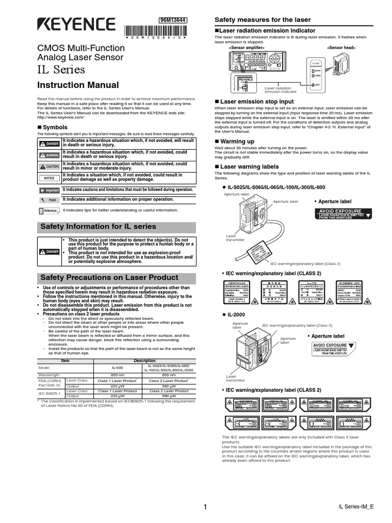 IL Series: Instruction Manual | PDF | Electrical Connector | Laser