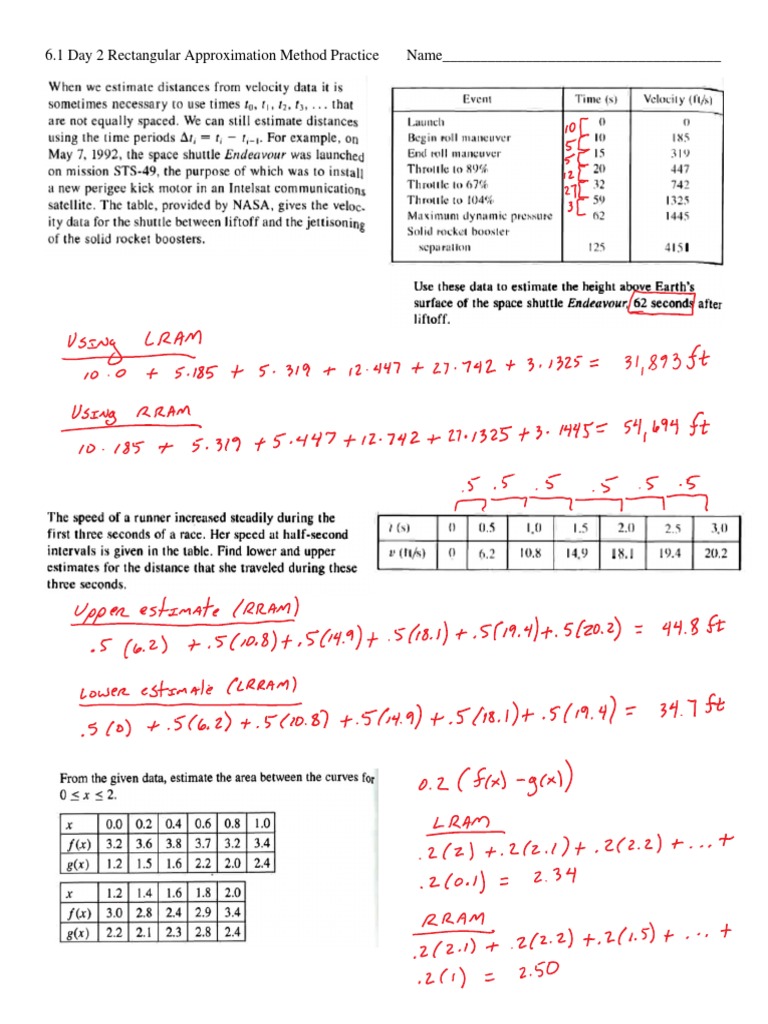 6.1 Day 2 Rectangular Approximation Method Practice Name | PDF