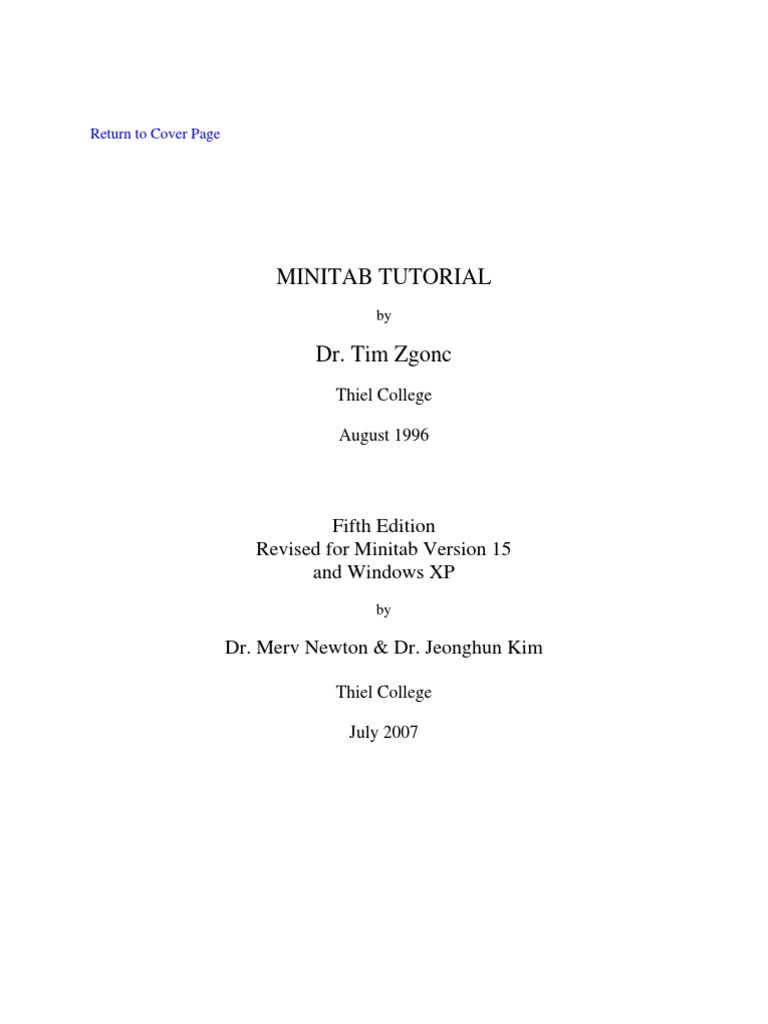 Minitab Tutorial: Fifth Edition Revised For Minitab Version 15 and ...