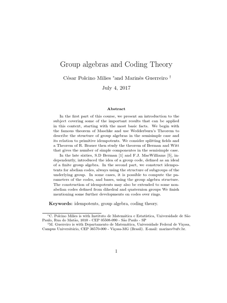Group algebras and coding theory c esar polcino milies and marin es