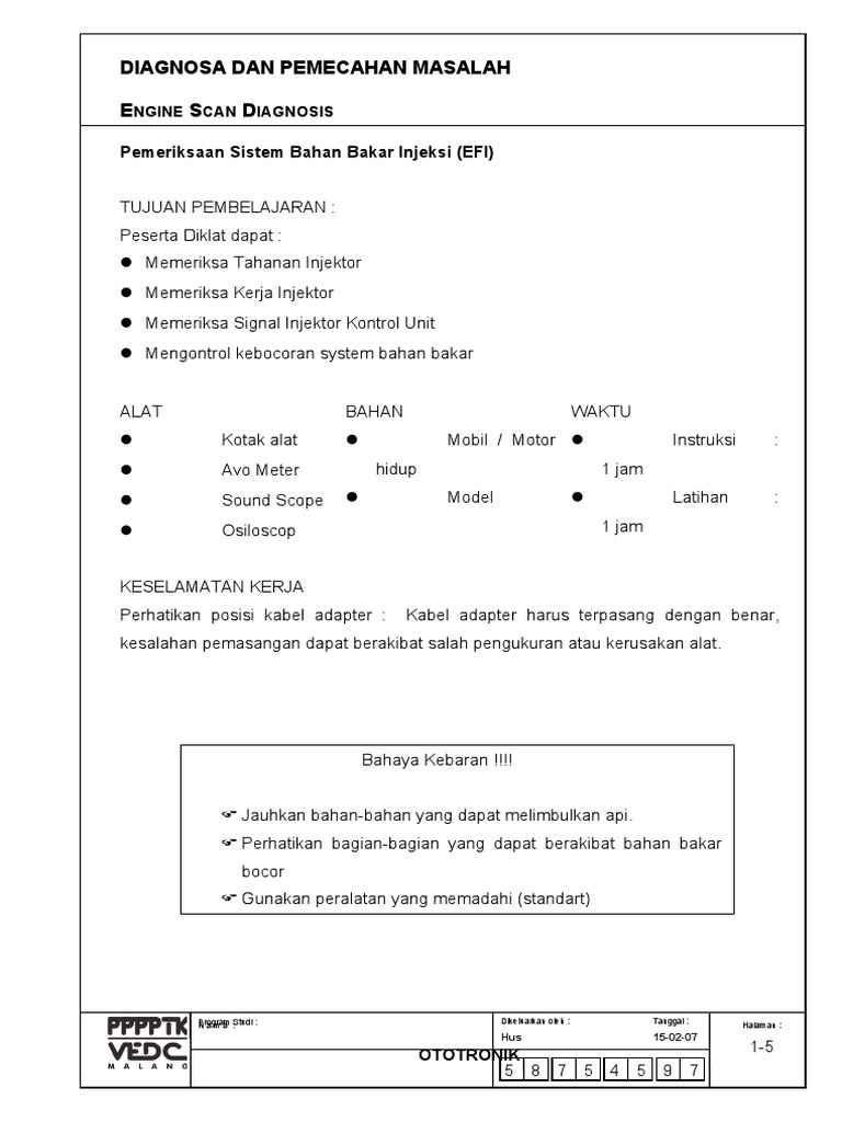 Pemeriksaan Tahanan dan Kerja Injektor | PDF