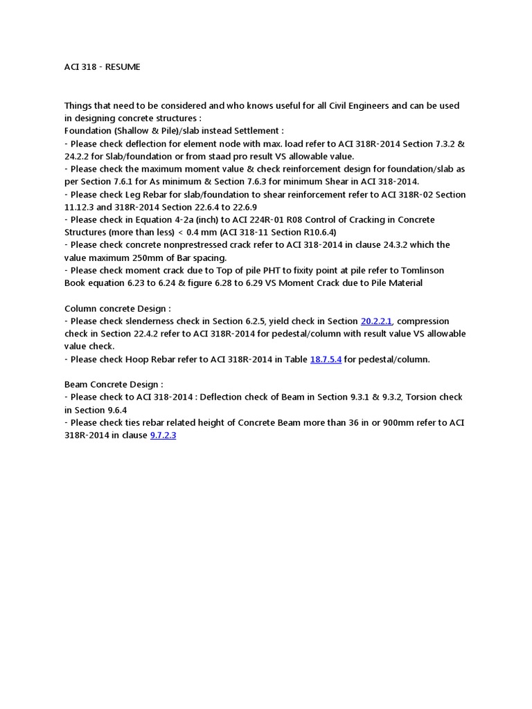 Aci 318 Resume PDF
