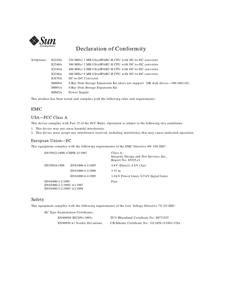 Declaration of Conformity: USA-FCC Class A | PDF | Electromagnetic ...