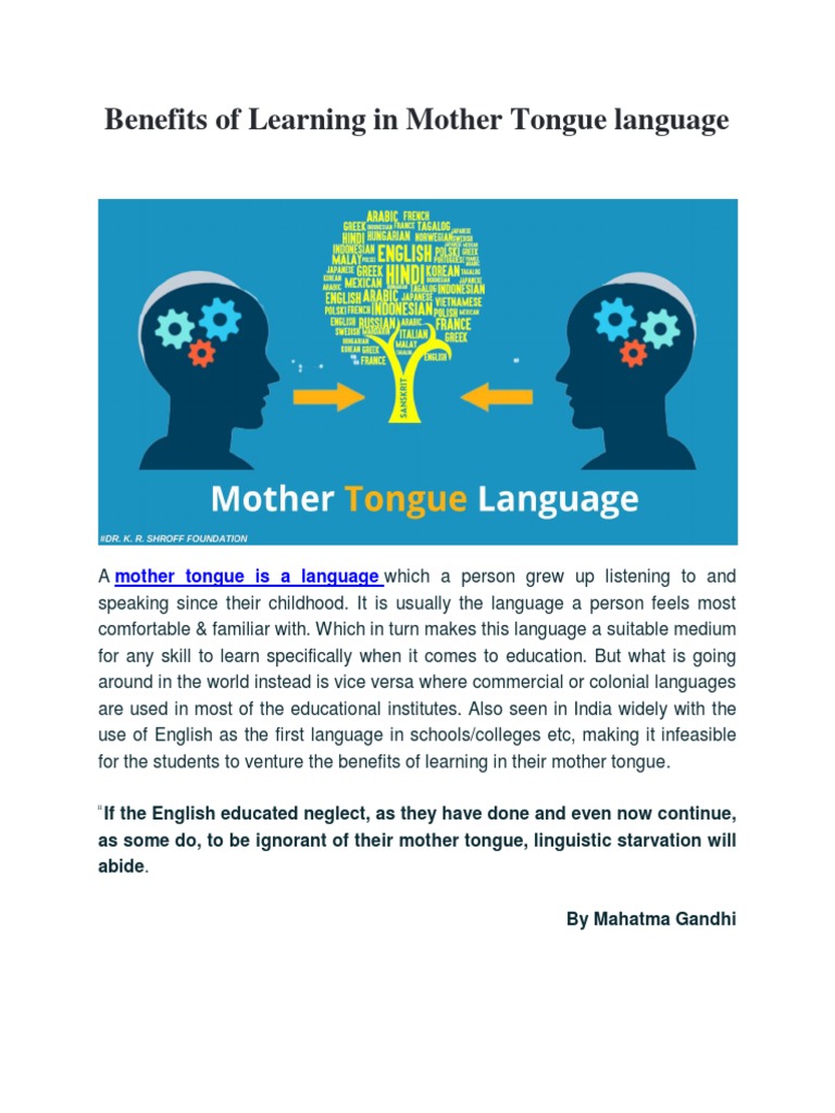 Benefits of Learning in Mother Tongue Language | PDF | First Language ...