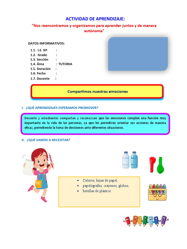 Sesión de Aprendizaje: Emociones en Primaria | PDF | Las emociones ...