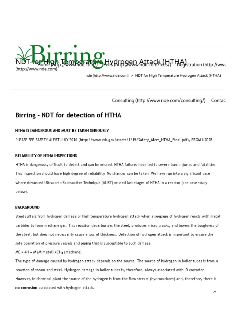 NDT For High Temperature Hydrogen Attack (HTHA) - Nde | PDF ...