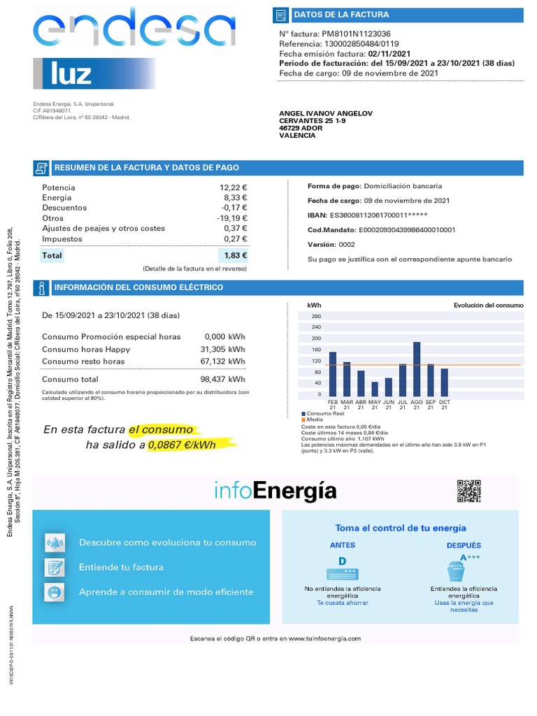 Factura de Endesa Energía S.A. Unipersonal | PDF | Ingenieria Eléctrica ...