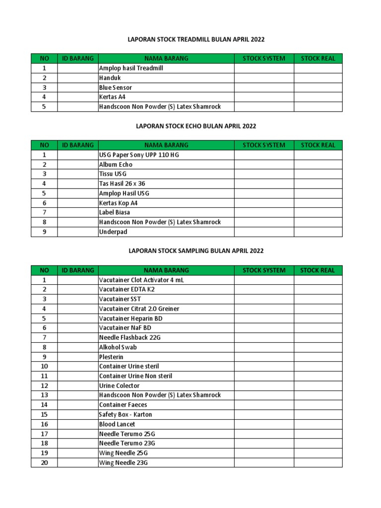 Laporan Stock Sampling Treadmill Echo Ecg Audio Eeg PDF Medical