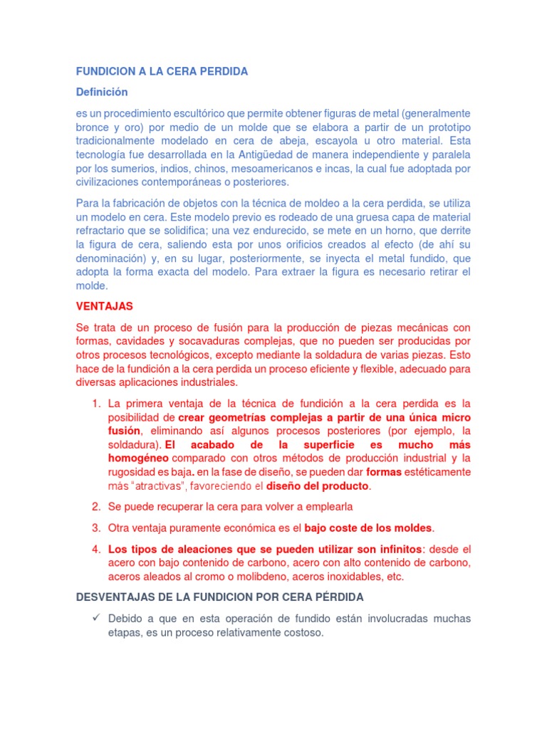 Fundicion A La Cera Perdida PDF