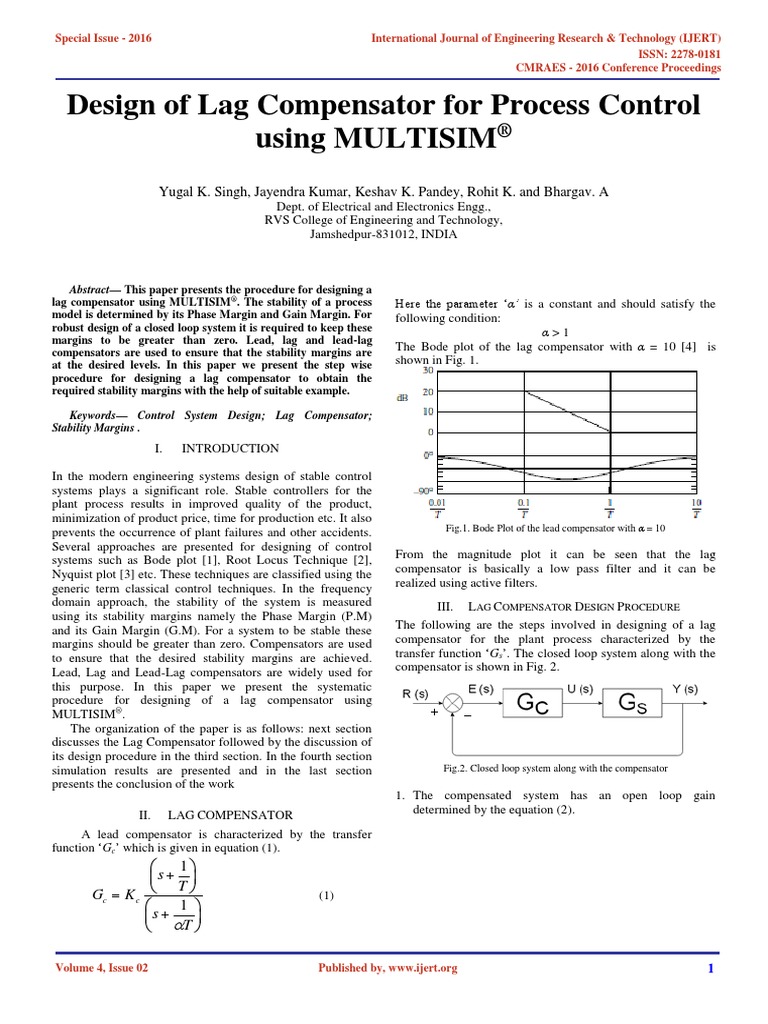 Design of Lag Compensator For Process Control Using MULTISIM PDF