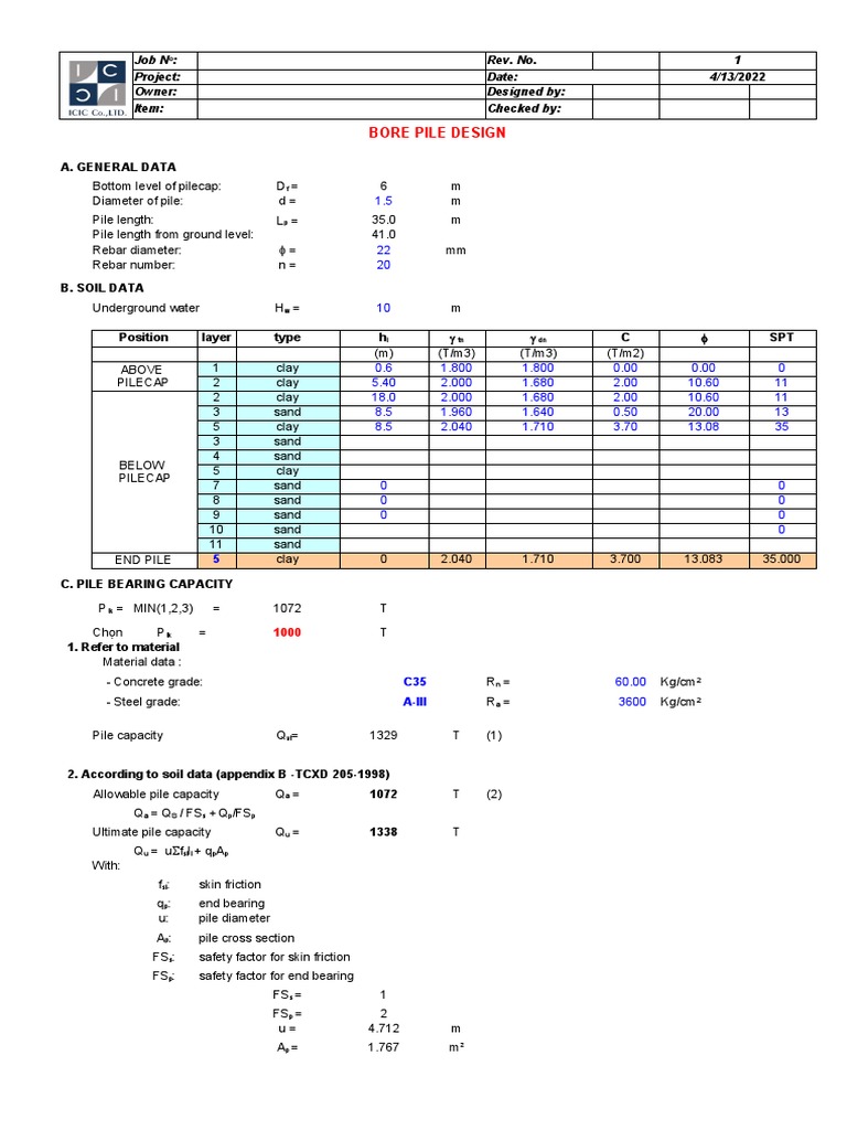 Bore Pile Design and Capacity Analysis | PDF | Deep Foundation ...