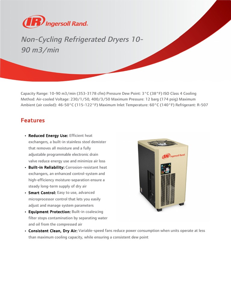 NonCycling Refrigerated Dryers 1090 m3/min Technical Specifications