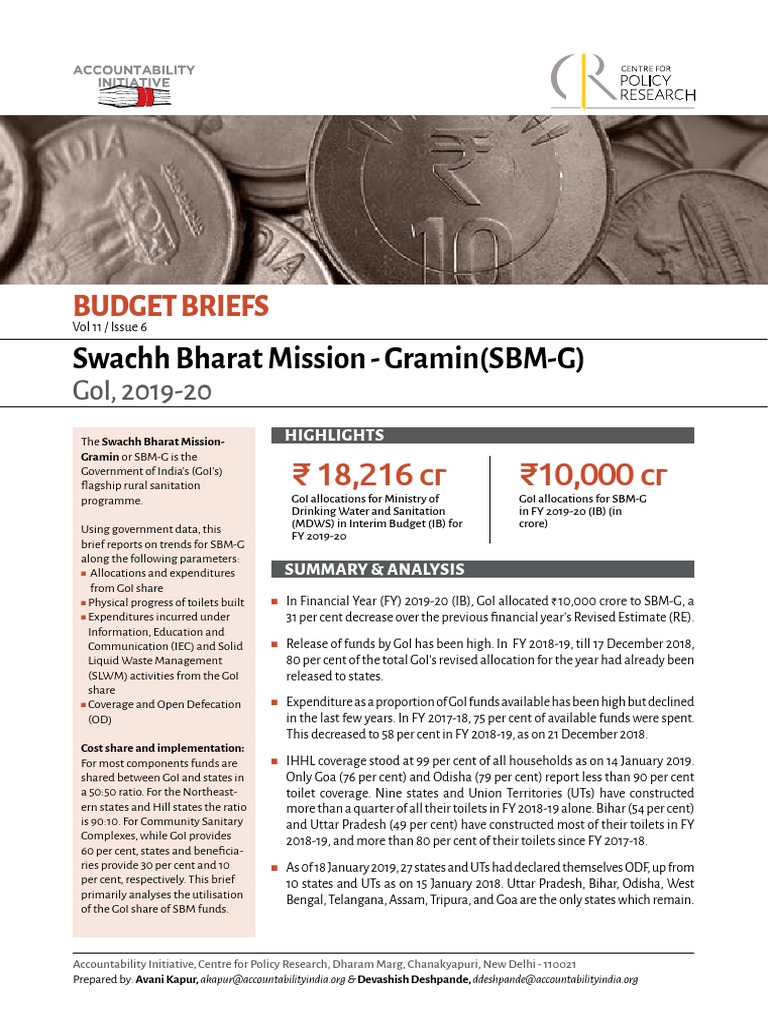 Budget Briefs: Swachh Bharat Mission - Gramin (SBM-G) | Download Free ...