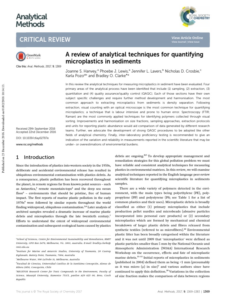 A Review of Analytical Techniques For Quantifying Microplastics in ...