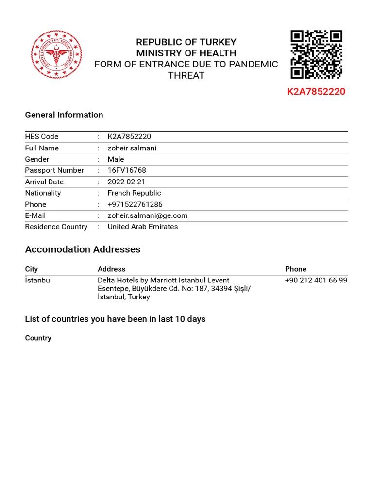 Turkey Health Declaration Form | PDF