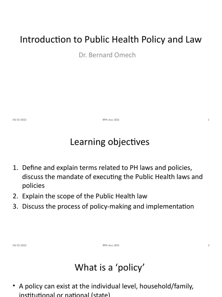 Overview of Public Health Policy and Law | PDF | Policy | Public Health