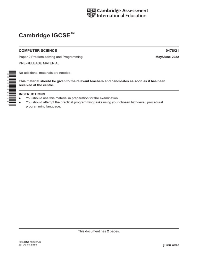 Cambridge IGCSE: Computer Science 0478/21 | PDF | Copyright