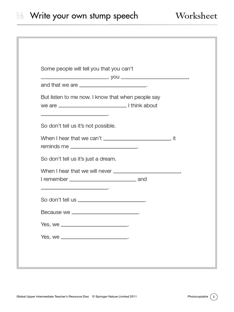Stump Speech Writing Worksheet | PDF