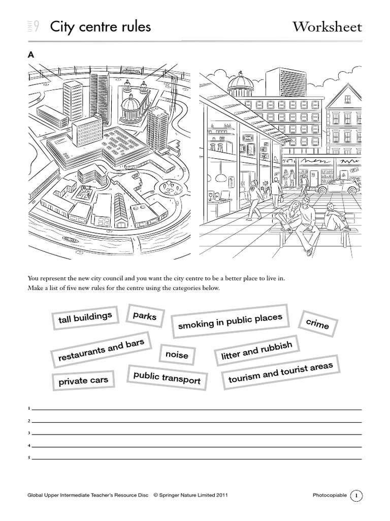 City Centre Rules Worksheet Litter and Rubbish Restaurants and Bars PDF