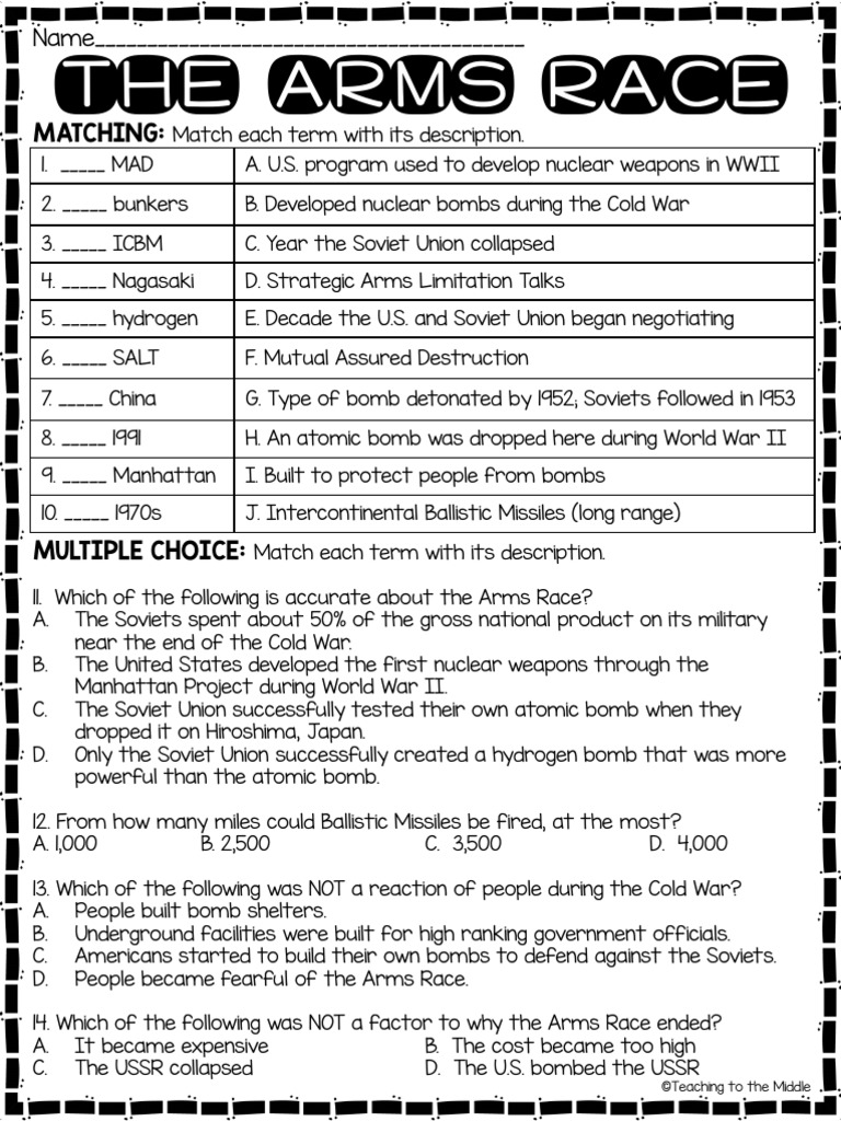 Arms Race Worksheet PDF Nuclear Weapons Intercontinental