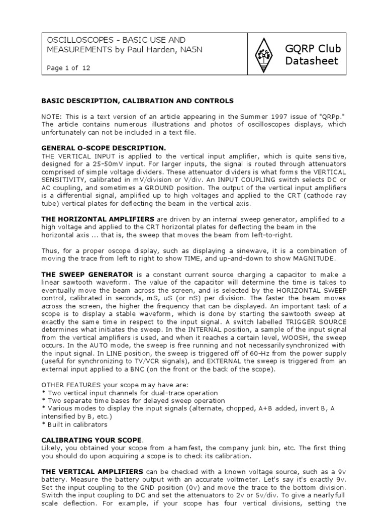 Oscilloscope Basics and Calibration Guide | PDF | Amplitude | Amplifier