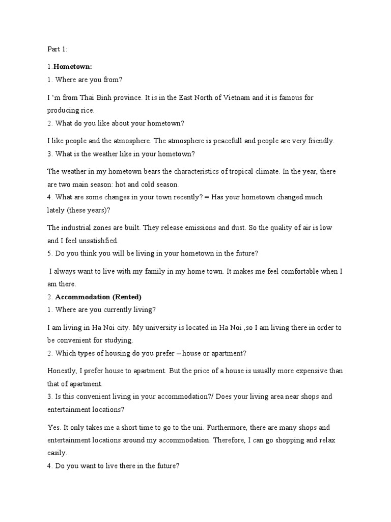 Speaking Part 1 - 15 Topics | PDF | Trees | Plants