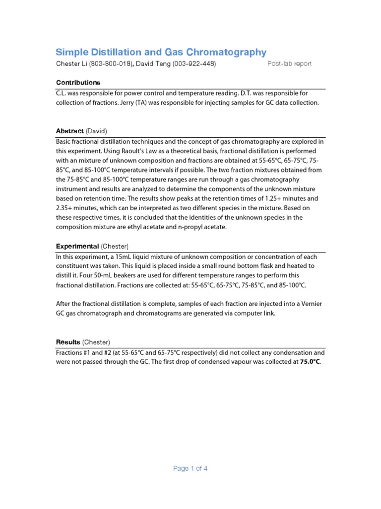 Determination of Ethyl Acetate and nPropyl Acetate in an Unknown Mixture Through Fractional