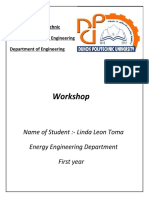 Workshop: Name of Student:-Linda Leon Toma Energy Engineering Department First Year