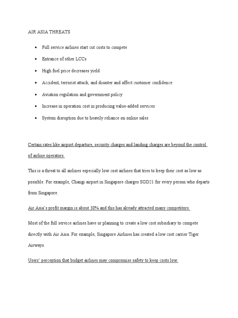 Air Asia Threats | PDF | Airlines | Low Cost Carrier