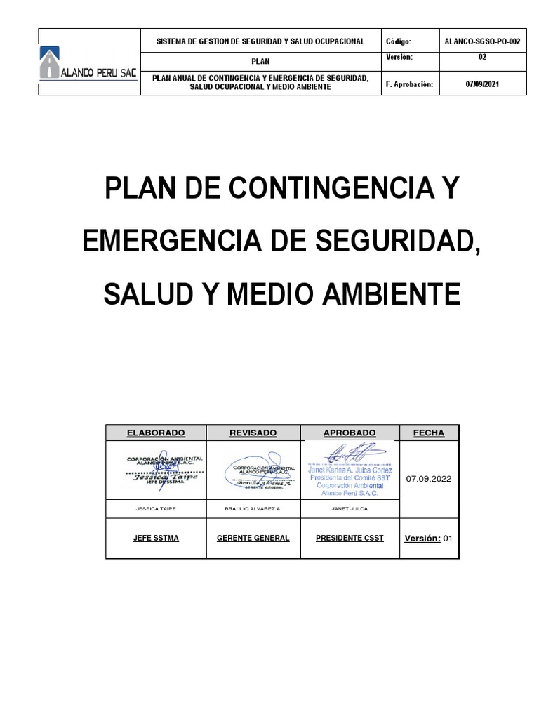 Plan Contingencia Oec Ver.02 | PDF | Seguridad y salud ocupacional ...
