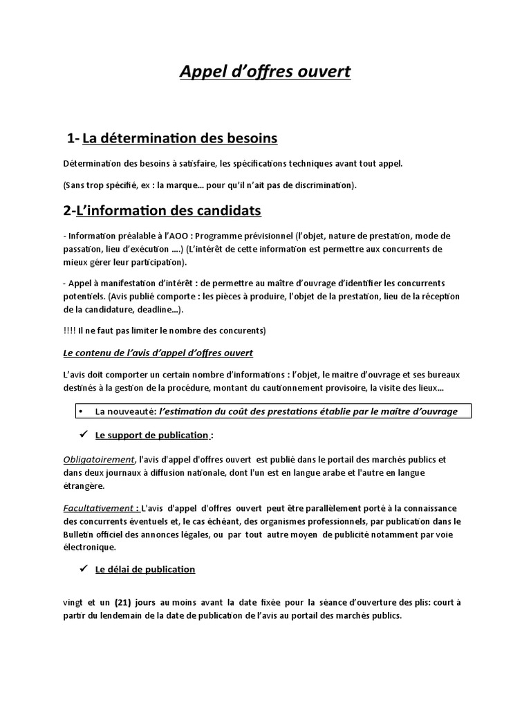 Guide de l'appel d'offres ouvert | PDF
