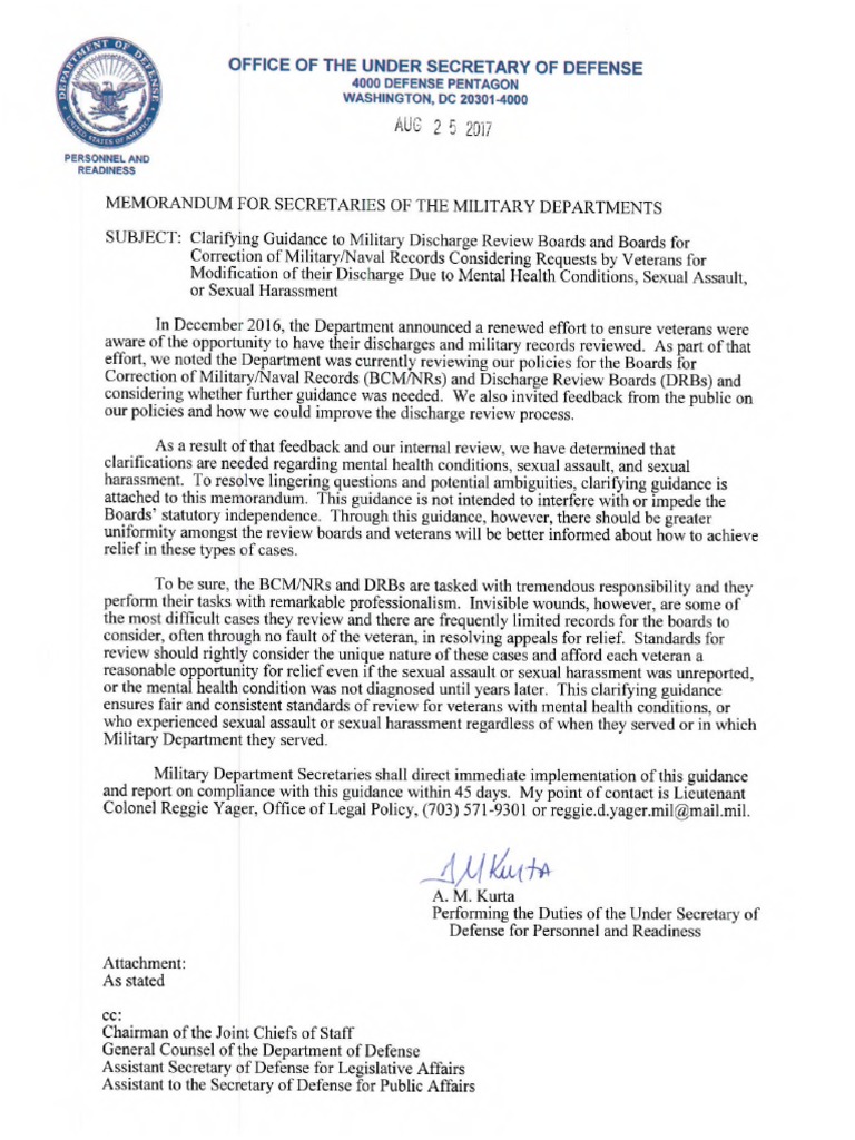 Clarifying Guidance To Military Discharge Review Boards | PDF
