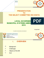 Presentation TO The Select Committee On Cogta: Local Government: Municipal Systems Amendment Bill, 2010