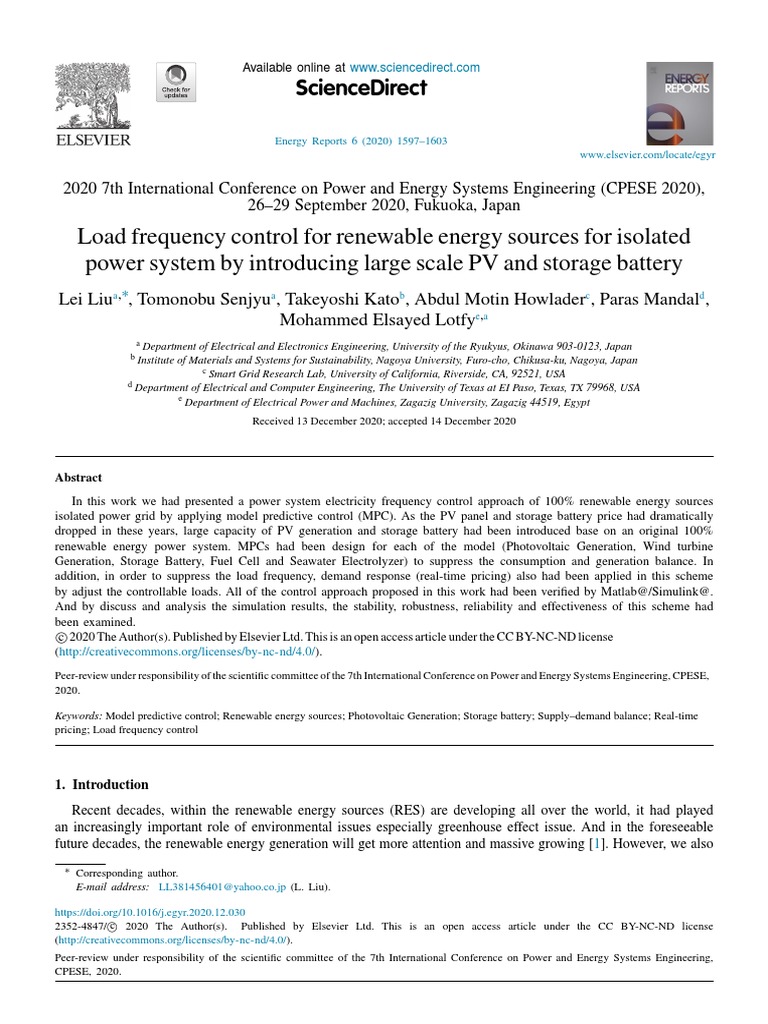 Load Frequency Control in Renewable Grids | PDF | Photovoltaics ...