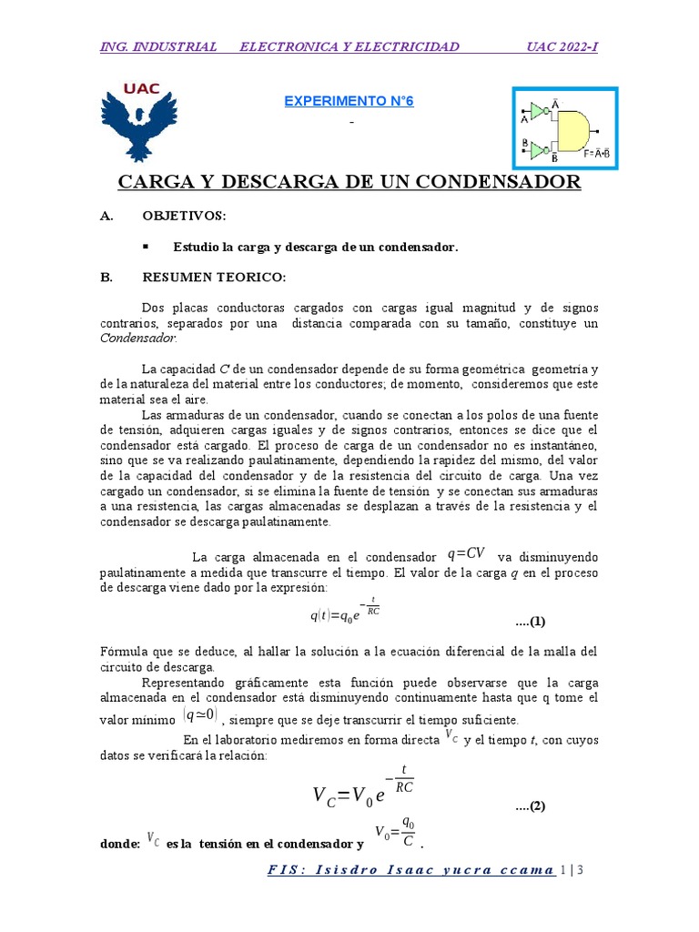 6°experimento Carga y Descarga de Un Condensador PDF Condensador