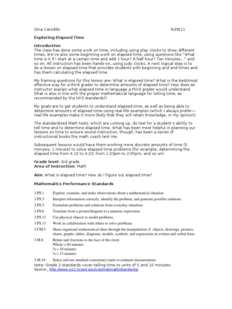 Elapsed Time Lesson Plan | Time | Worksheet