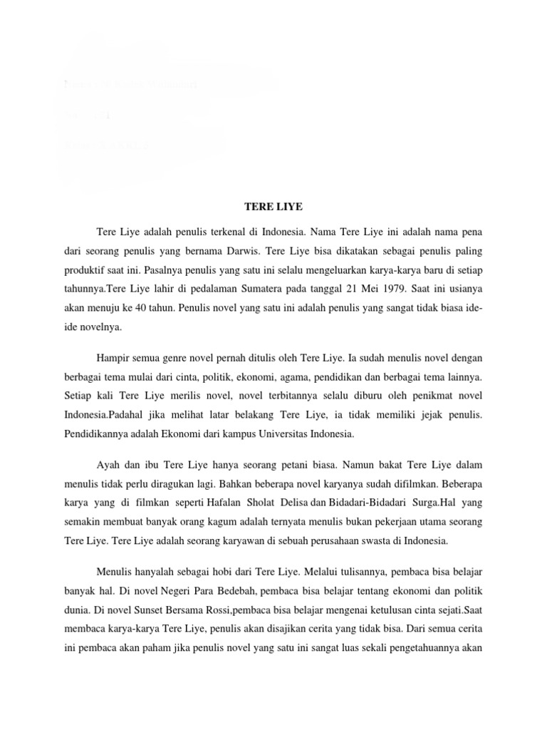 Tere Liye: Penulis Produktif Indonesia | PDF