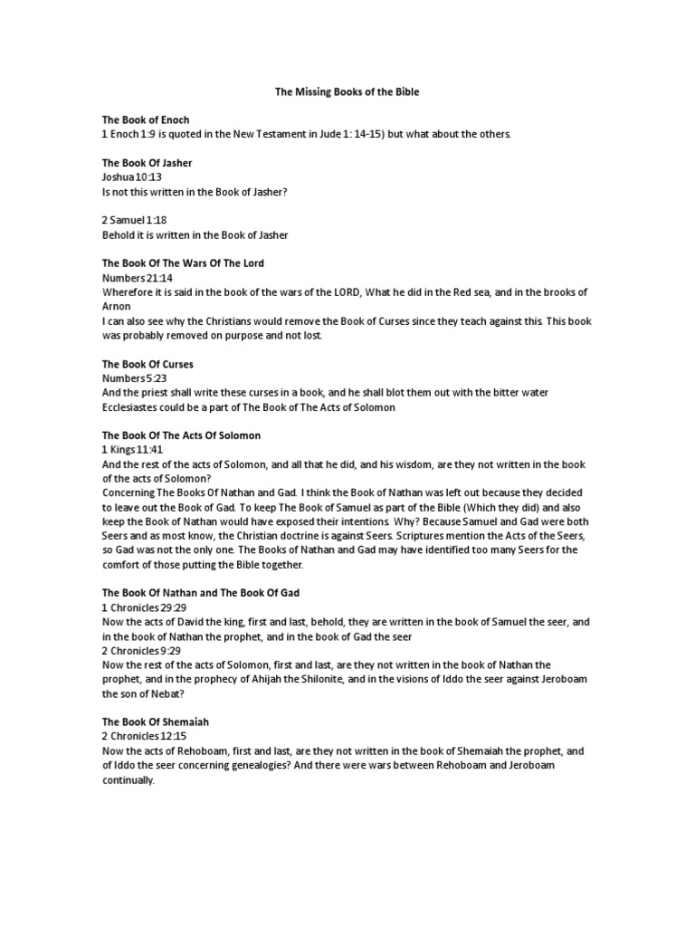 Missing Books of the Bible Explained | PDF | Books Of Kings | Books Of ...
