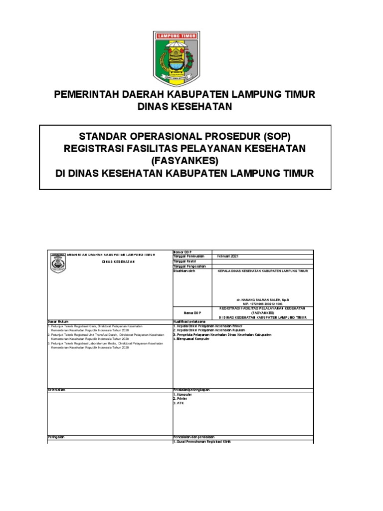 Sop registrasi fasyankes gabungan pdf