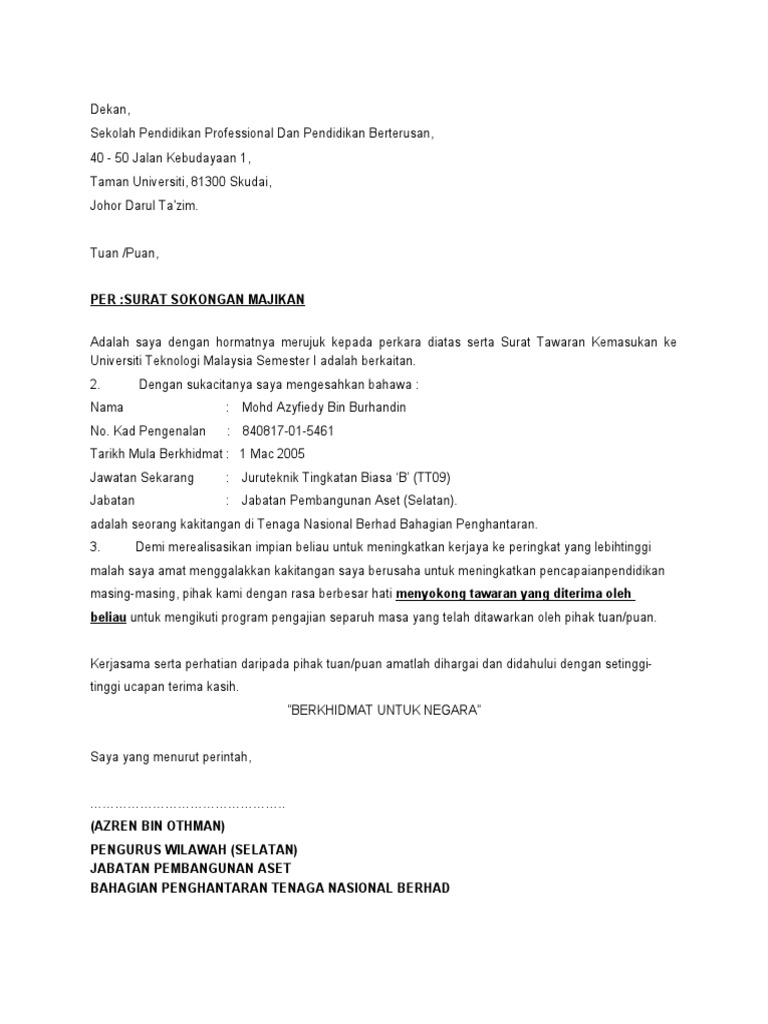 Surat Sokongan Pdf