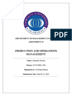 Production and Operations Management: Department of Management Sciences Assignment 01