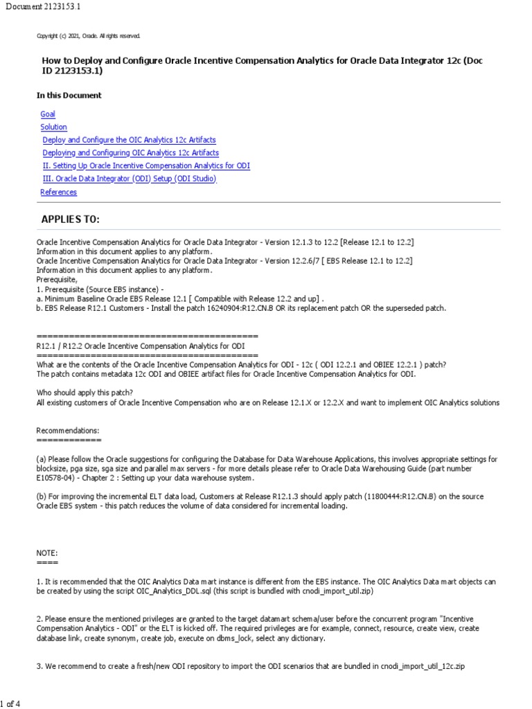 Document 2123153.1, How To Deploy and Configure Oracle Incentive ...