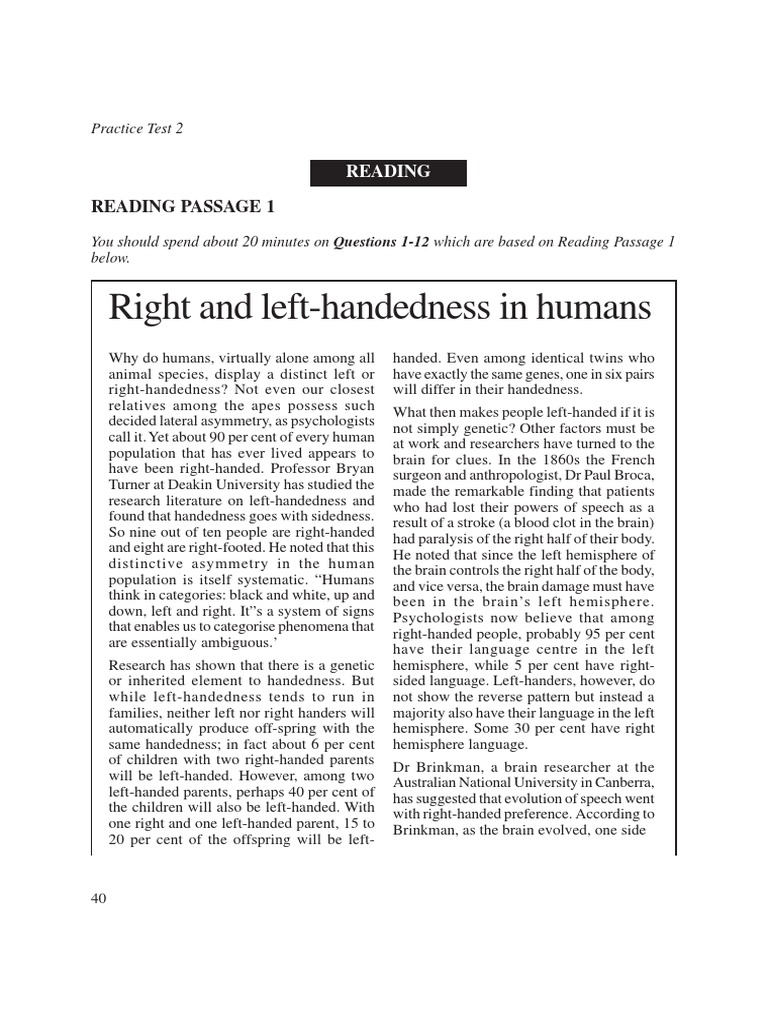 Cambridge 1 Reading Test 2 PDF Handedness Beehive