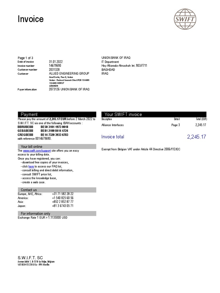 Invoice: Payment Your SWIFT Invoice | PDF | Invoice | Payments