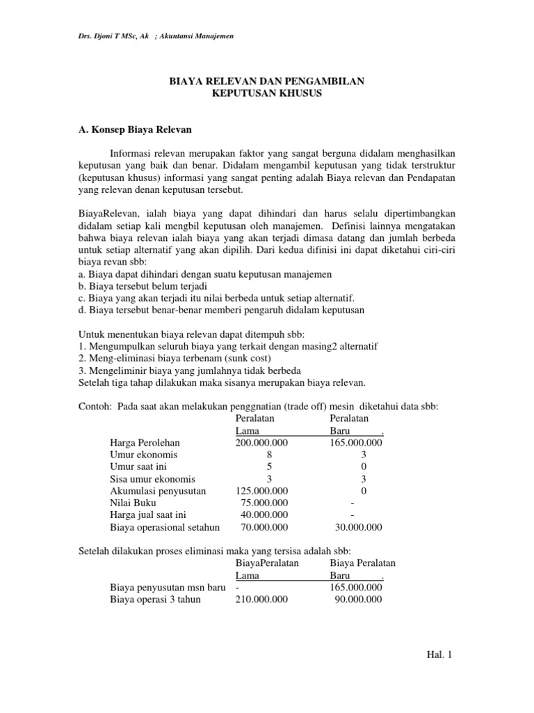 5 Keputusan Khusus Biaya Relevan