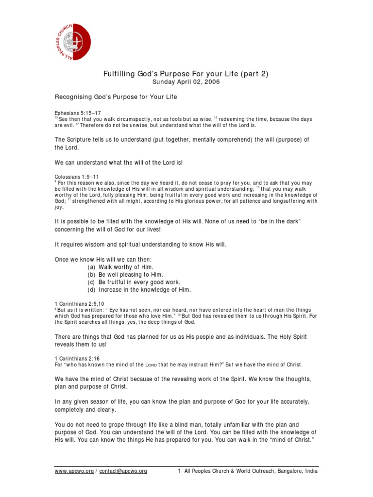 Recognizing God's Purpose for Your Life | PDF | God | Jesus